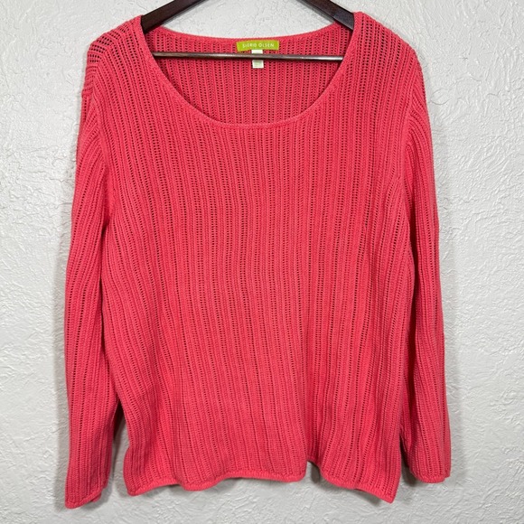 Sigrid Olsen Sweater 2X Open Knit Pullover Coral 100% Cotton Coastal Beach Artsy - Picture 1 of 12